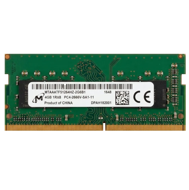 Begagnat Micron 4GB DDR4 (1x4GB) SODIMM 1Rx8 PC4-2666V 2666MHz MTA4ATF51264HZ-2G6B1