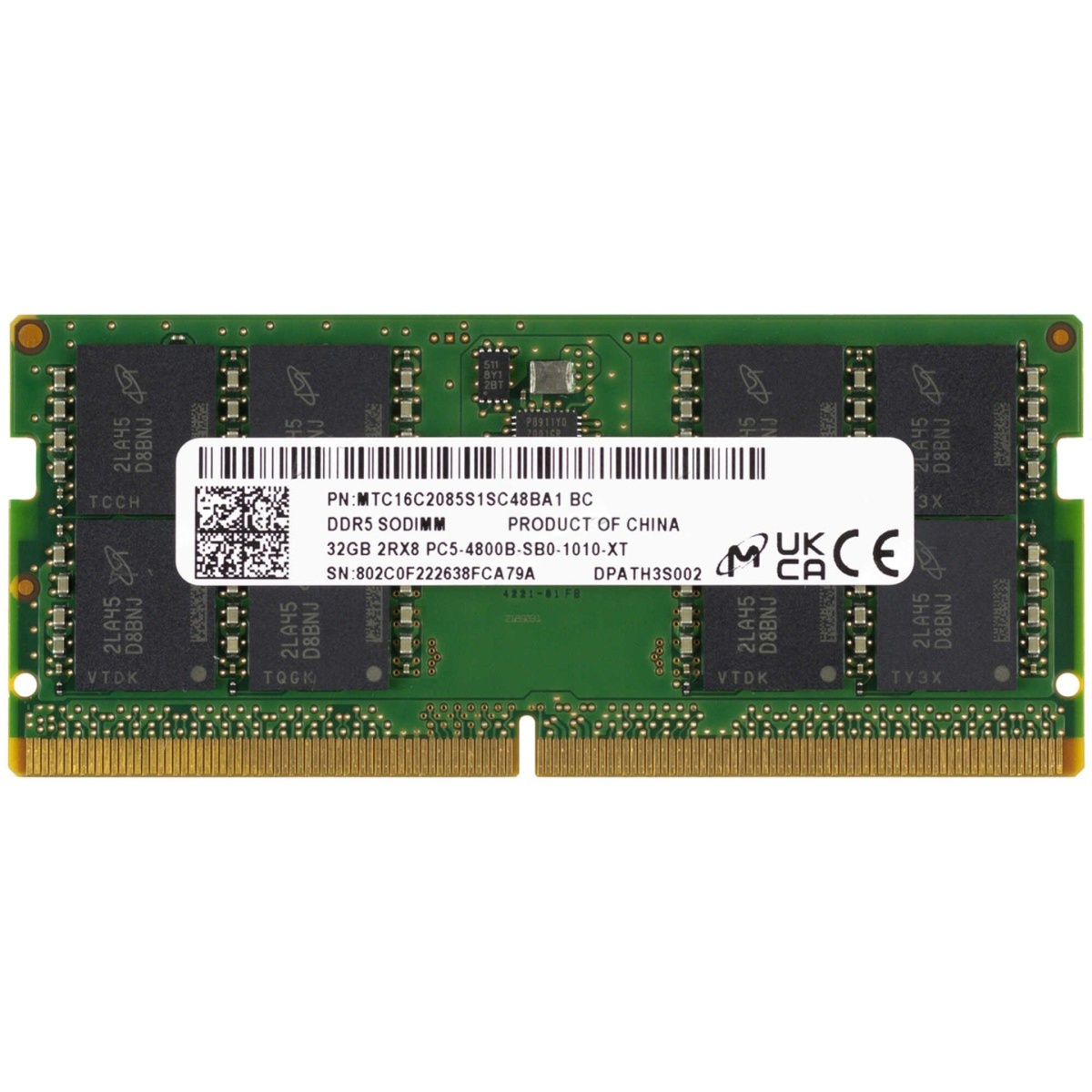 Begagnat Micron 32GB DDR5 (1x32GB) SODIMM 2Rx8 4800MHz PC5-4800B MTC16C2085S1SC48BA1