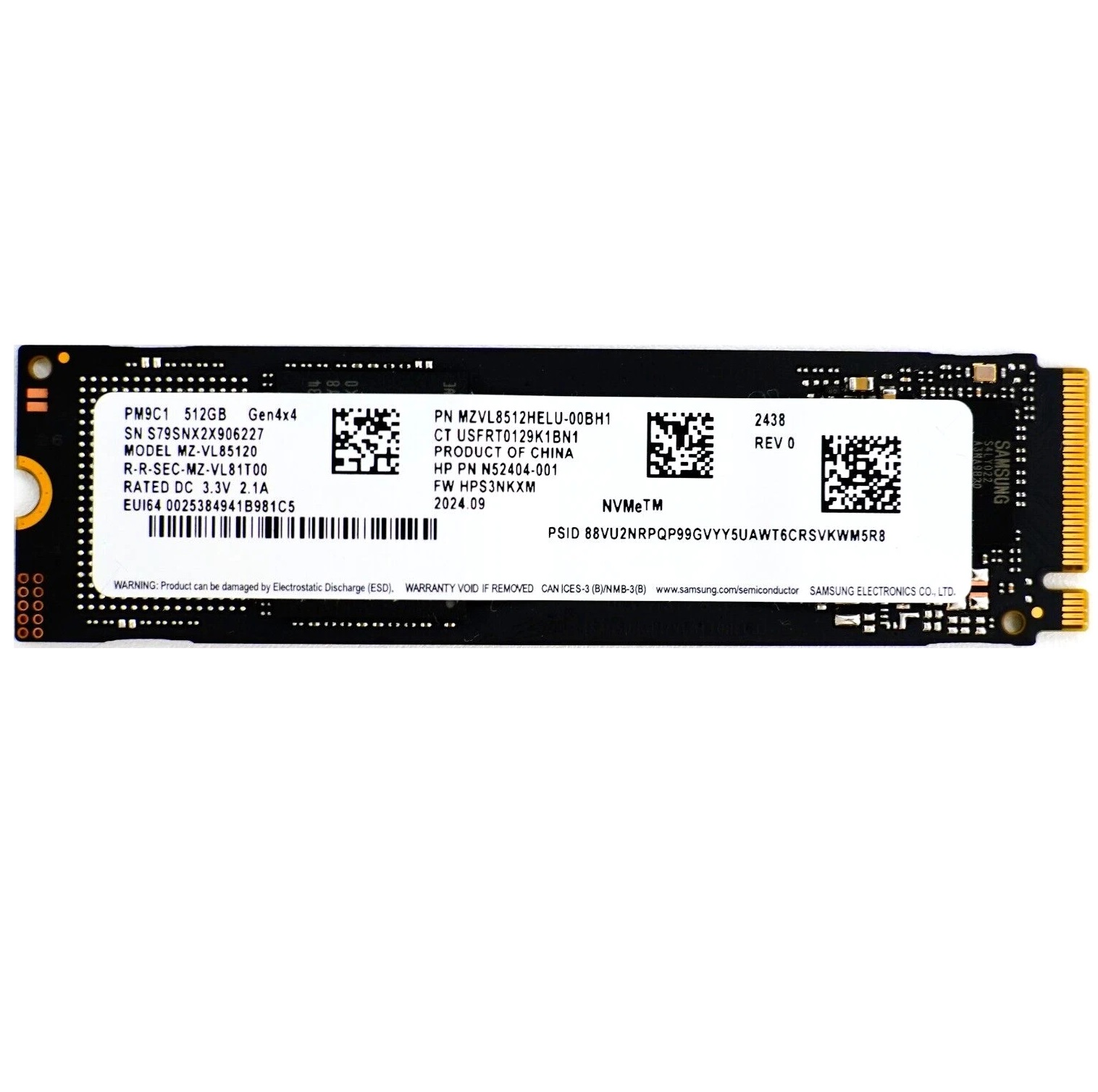 Begagnad 512GB Samsung PM9C1 SSD M2 2280 PCIe NVMe Gen4 x4 MZVL8512HELU-00BH1
