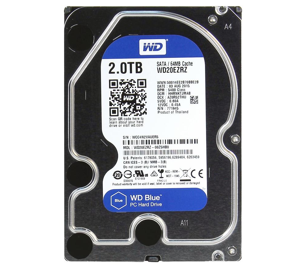 Begagnad 2TB WD Blue WD20EZRZ 3,5" SATA 6Gbps 64MB 5400rpm