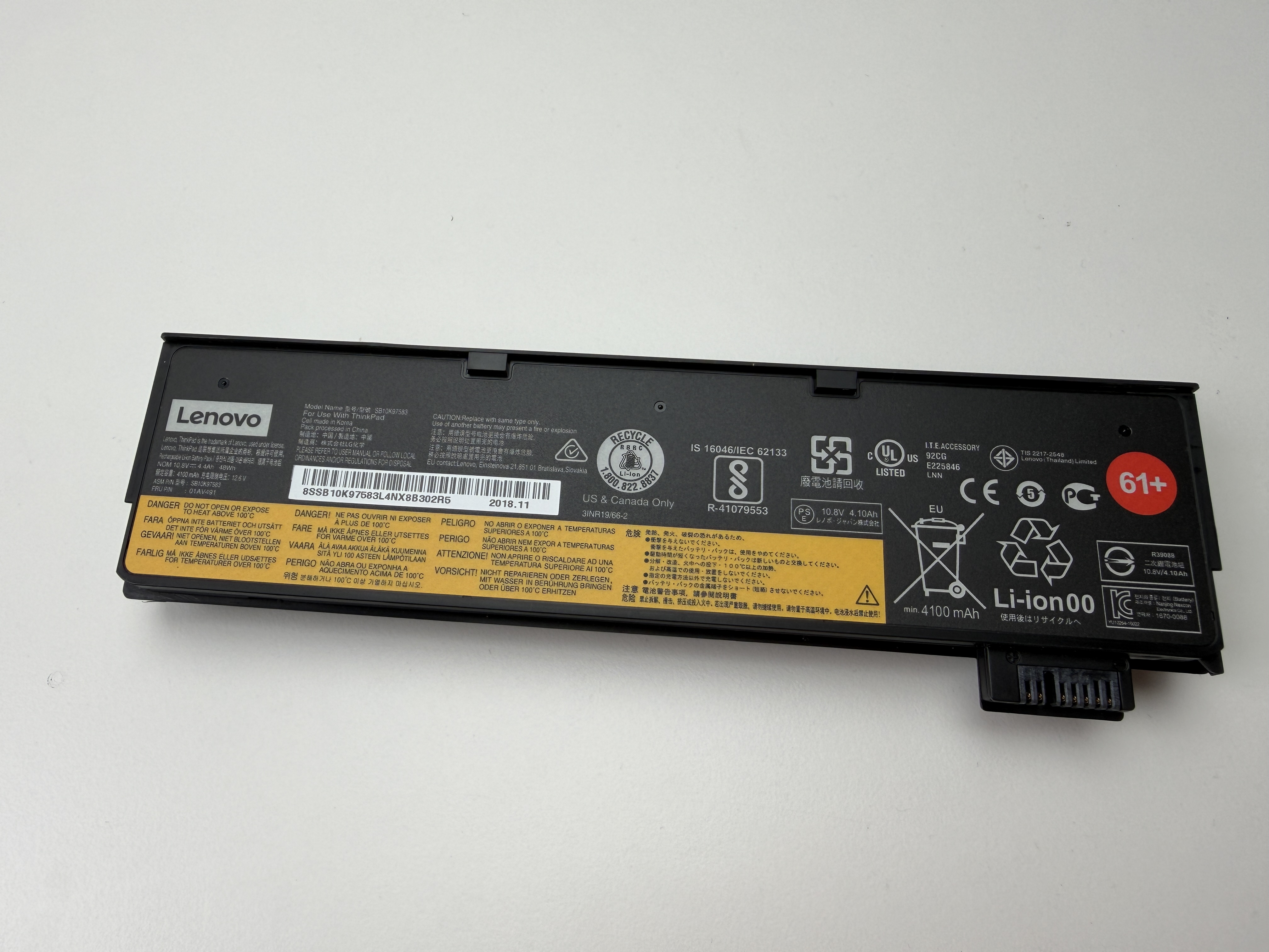 Begagnat Original Lenovo Batteri T470 T480 T570 T580 P51s P52s 48Wh Battery SB10K97583 01AV491