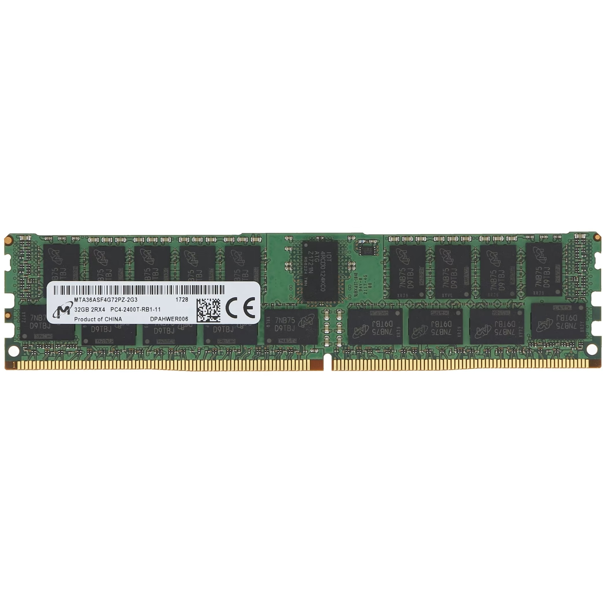 Begagnat Micron 32GB DDR4 (1x32GB) 2Rx4 PC4-19200 2400MHz ECC RDIMM MTA36ASF4G72PZ-2G3A1IG