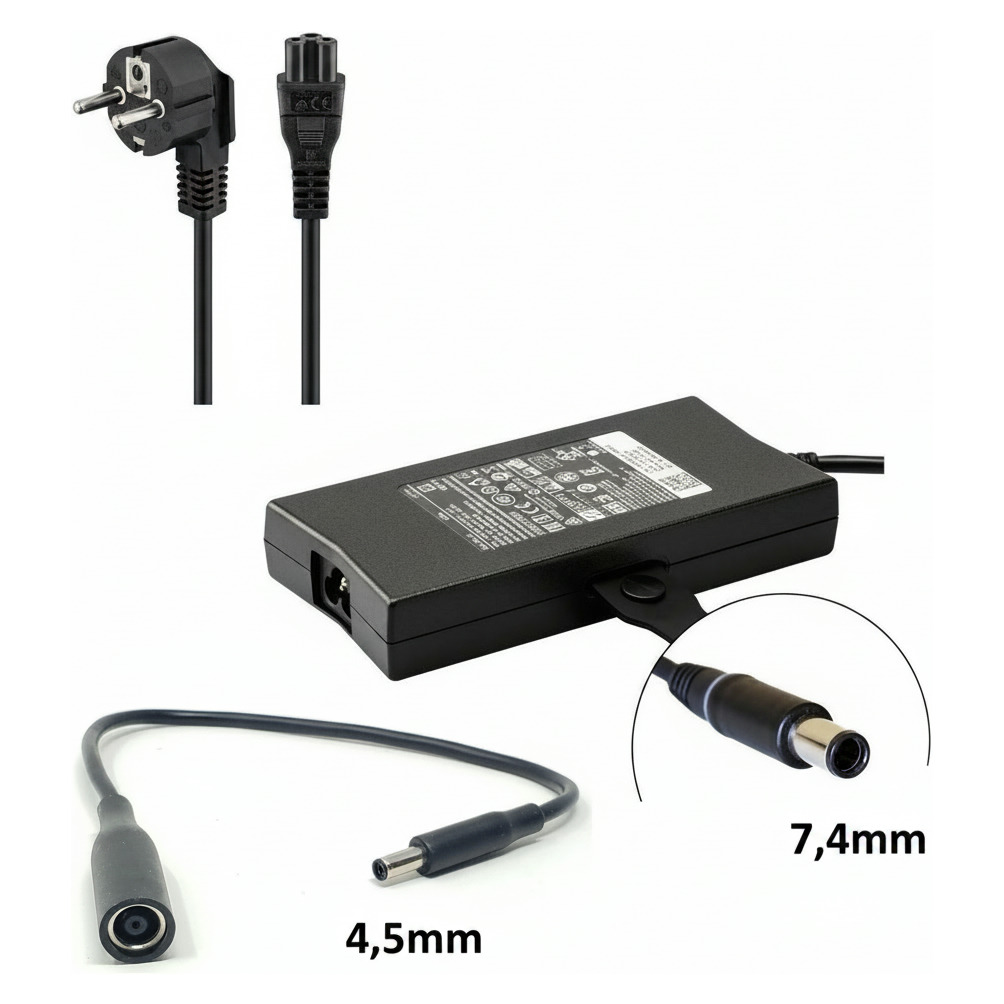 Nyskick! Dell 130W Slim Laddare Original (7,4 mm & 4,5 mm kontakt) 19,5 V 6,7A
