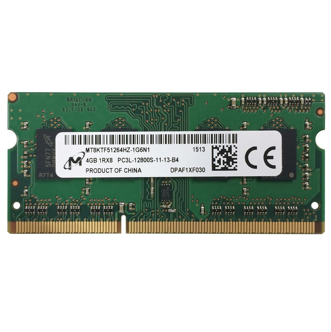 Begagnat Micron 4GB DDR3L (1x4GB) SODIMM 1Rx8 PC3L-12800S 1600MHz MT8KTF51264HZ-1G6N1