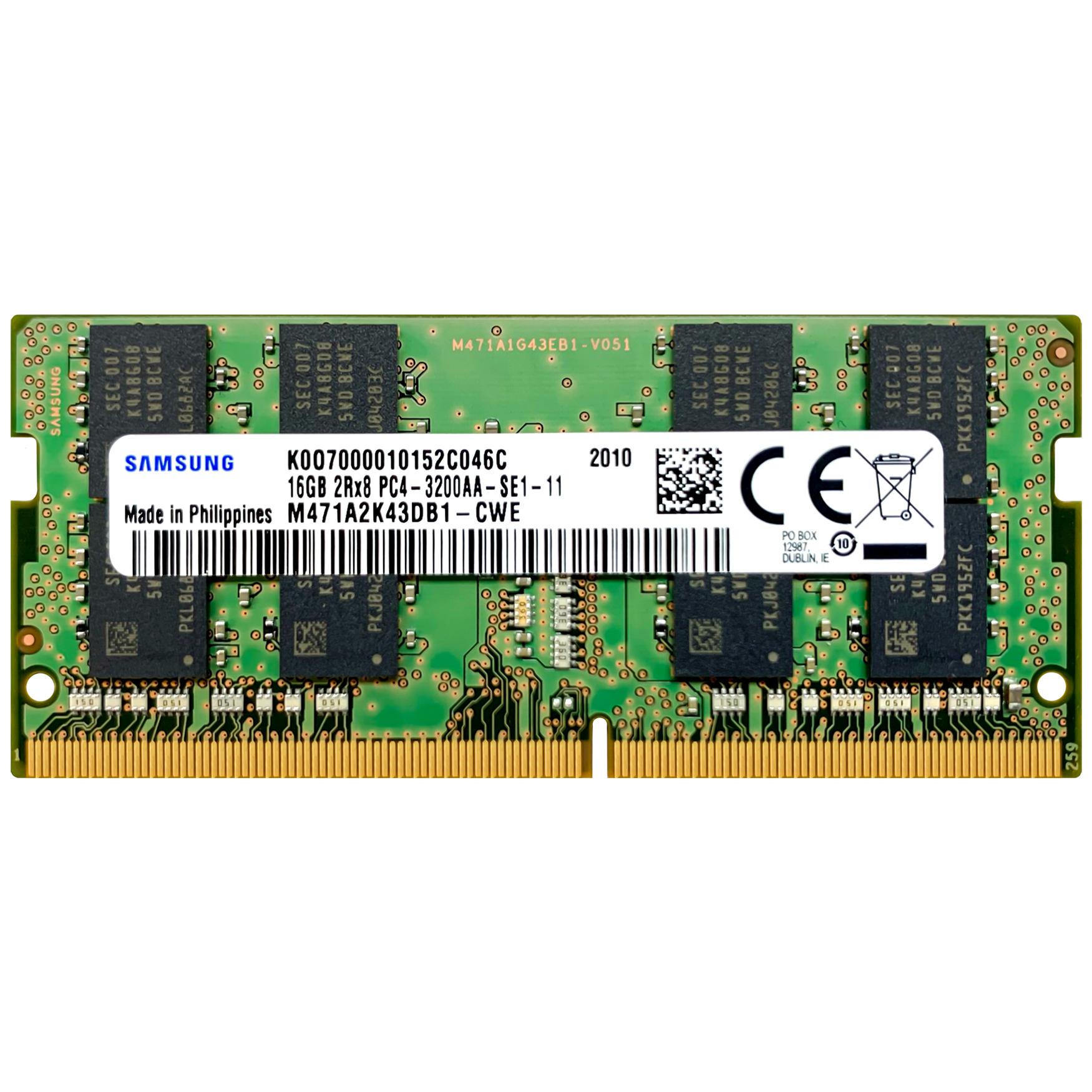 Begagnat Samsung 16GB DDR4 (1x16GB) SODIMM 2Rx8 PC4-3200AA 3200MHz M471A2K43DB1-CWE