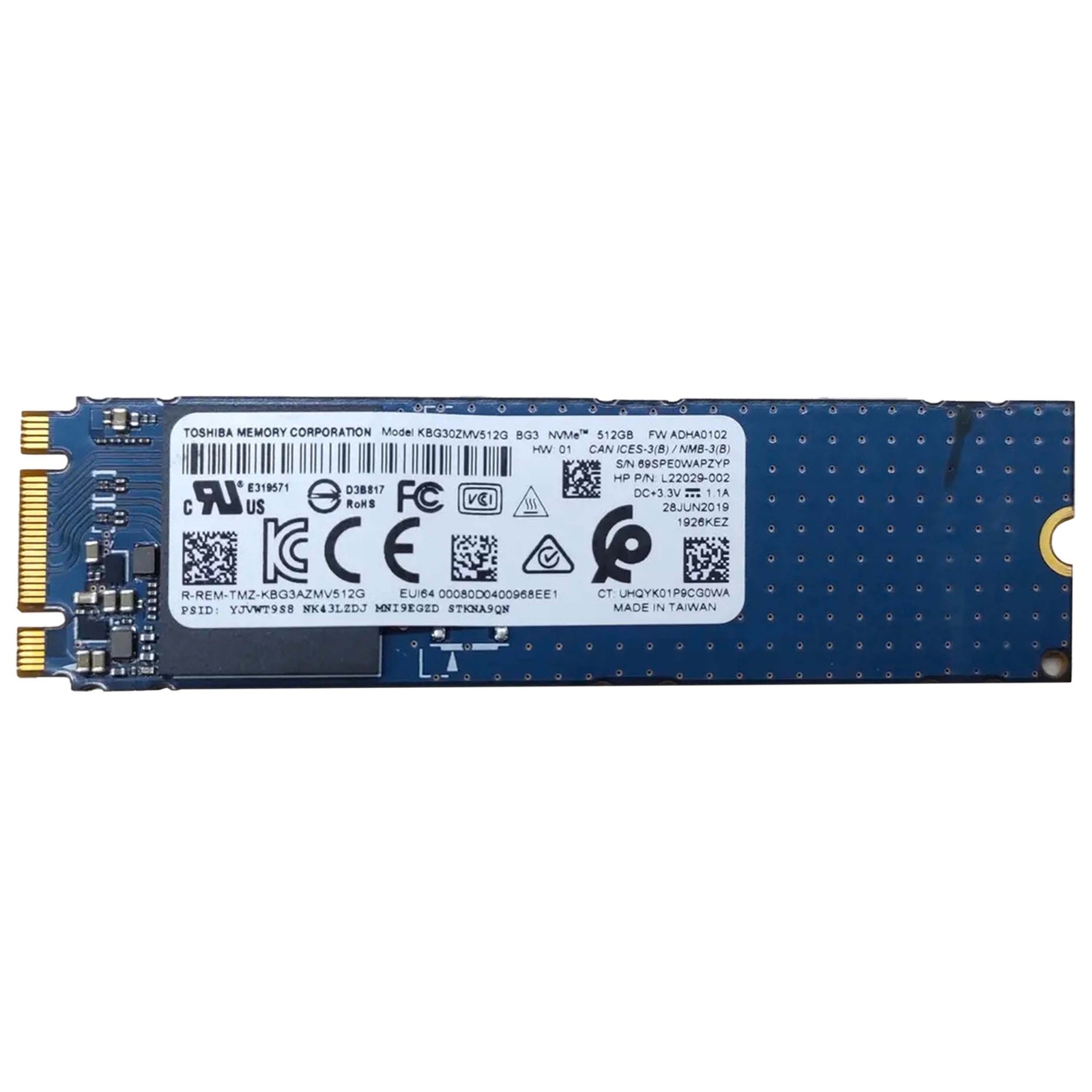 Begagnad 512GB Toshiba BG3 NVMe Gen3 x4 NVMe M2 2280 KBG30ZMV512G