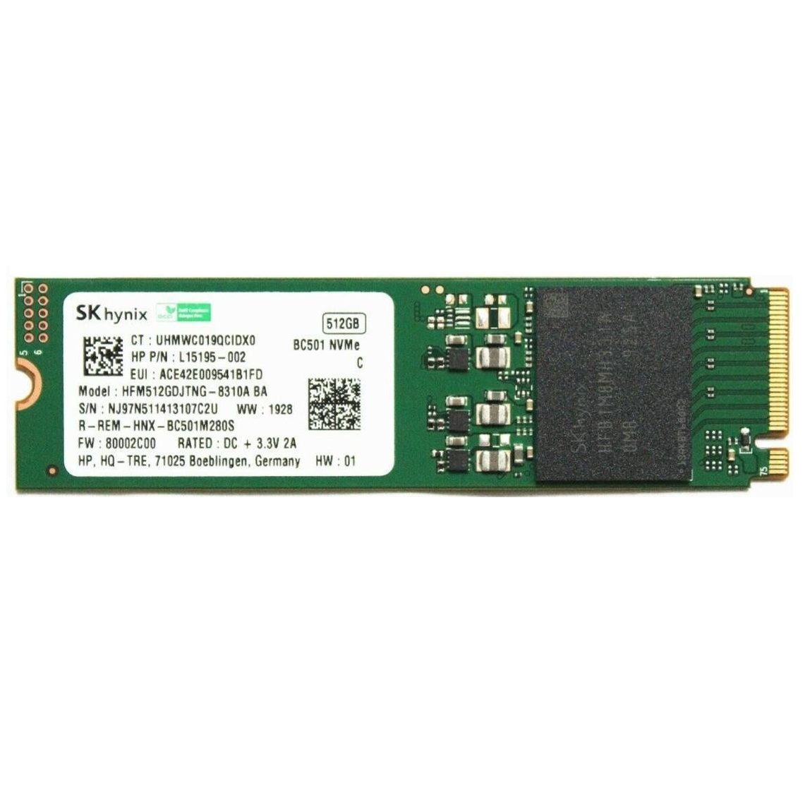 Begagnad SK Hynix BC501 512GB SSD M2 2280 NVMe PCIe Gen3 x4 HFM512GDJTNG