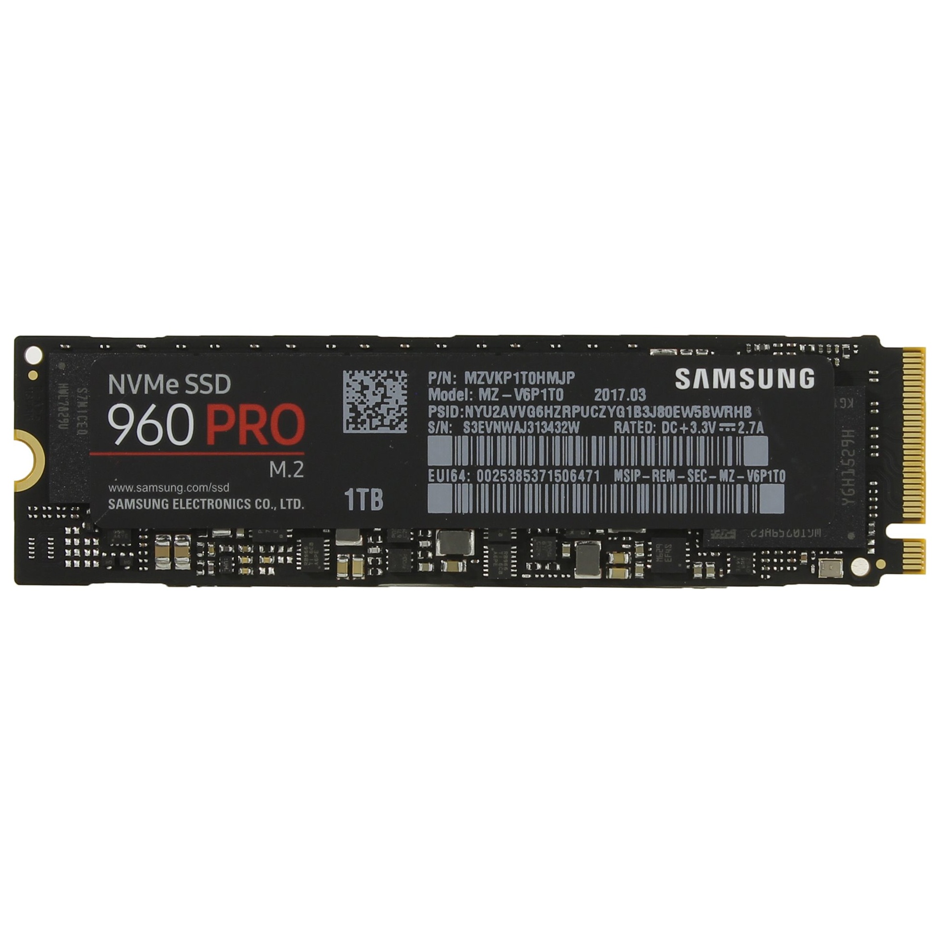 Begagnad Samsung 960 Pro 1TB SSD PCIe NVMe M2 Gen3 x4 MZVKP1T0HMJP