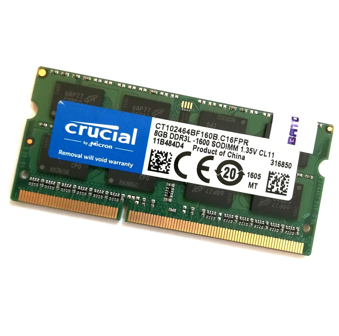 Begagnat Crucial 8GB DDR3L (1x8GB) SODIMM 2Rx8 PC3L-12800S 1600MHz CT102464BF160B.C16FPR
