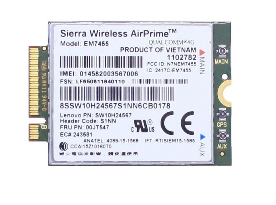 Begagnat Lenovo EM7455 Sierra Wireless AirPrime LTE-A FRU 00JT542 4G LTE
