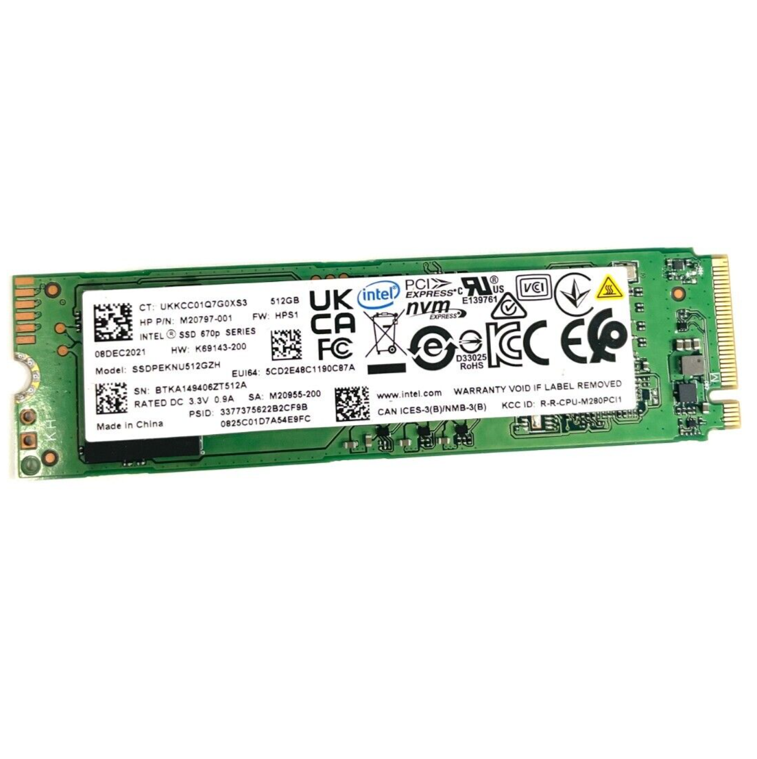 Begagnad 512GB Intel 670P NVMe PCIe Gen3 x4 NVMe M2 2280 SSDPEKNU512GZH