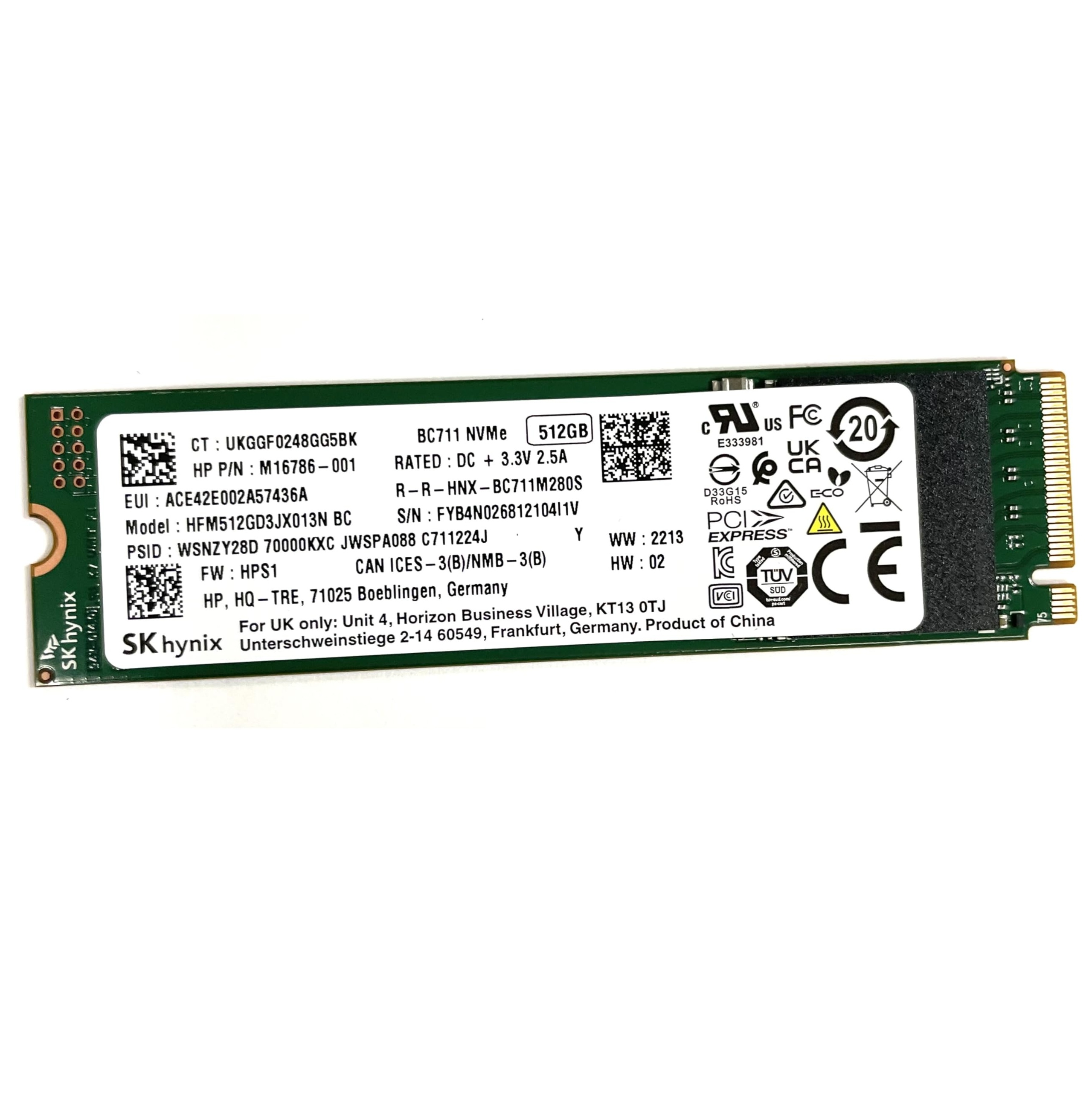 Begagnad 512GB SK hynix BC711 M2 2280 NVMe Gen3 x4 HFM512GD3JX013N