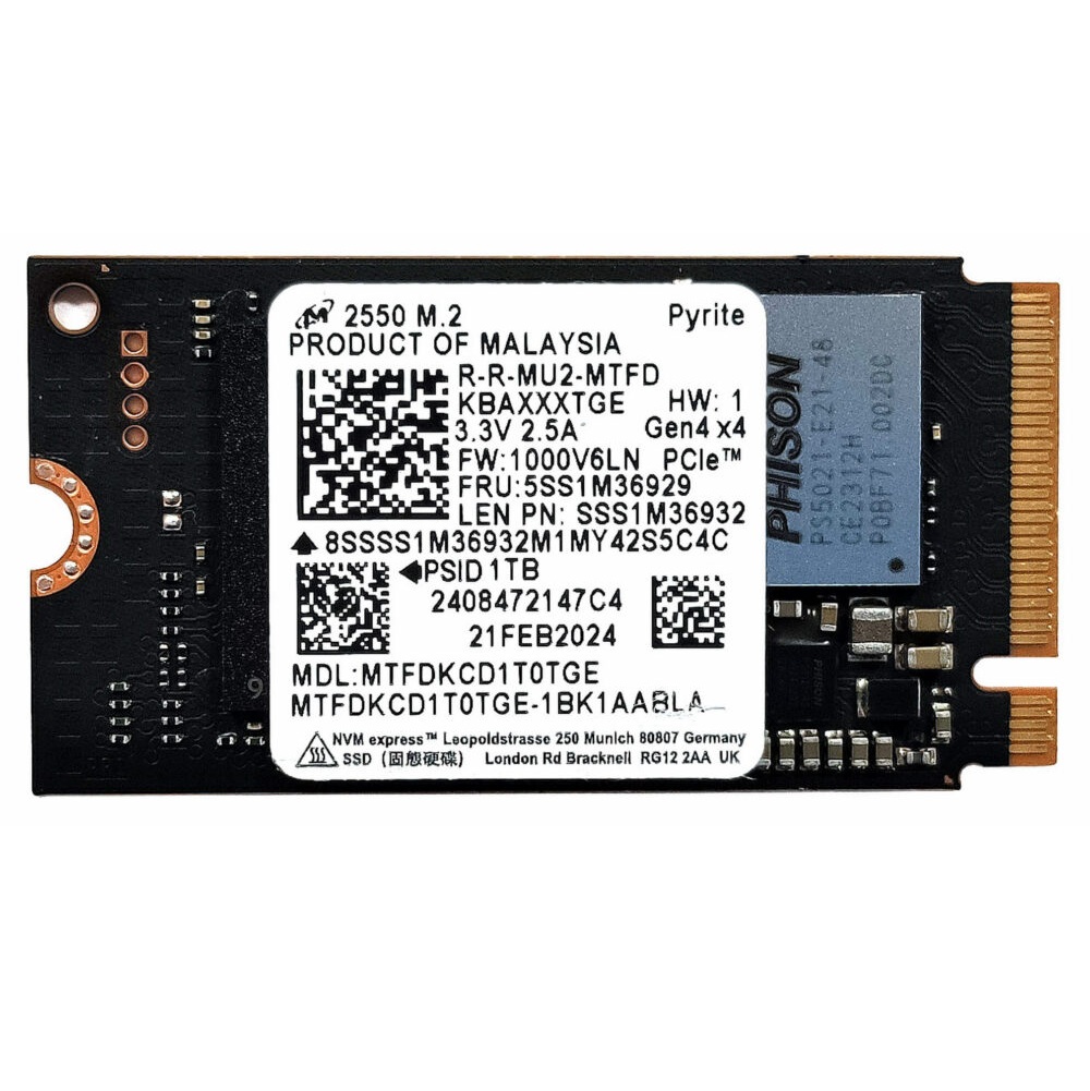 Begagnad 1TB Micron 2550 M2 2242 NVMe Gen4 x4 MTFDKCD1T0TGE