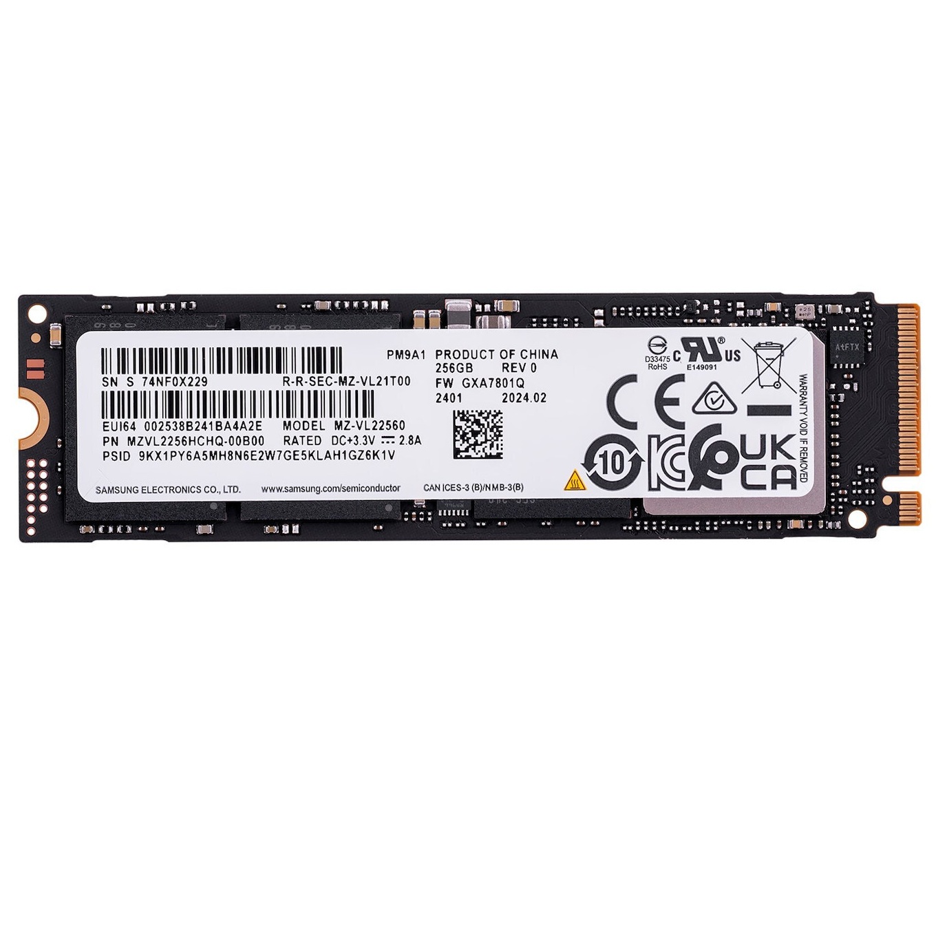 Begagnad 256GB Samsung PM9A1 SSD M2 2280 NVMe PCIe Gen4 x4 MZVL2256HCHQ