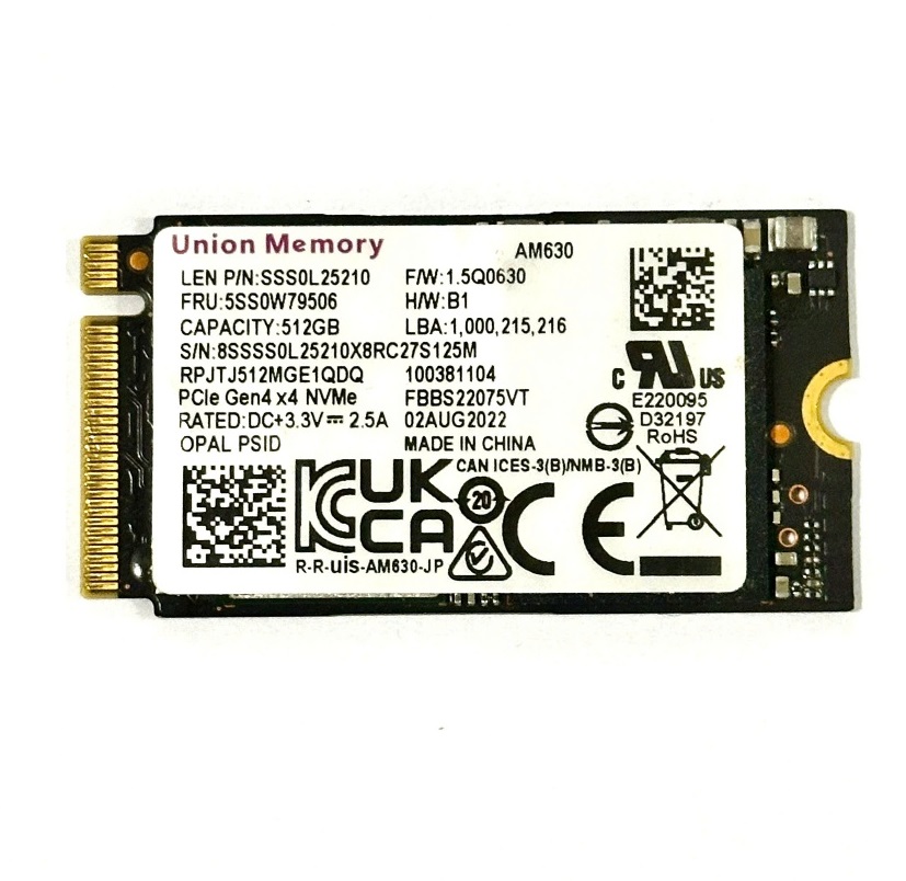 Begagnad 512GB Lenovo Union M2 2242 NVMe PCIe Gen3 x4