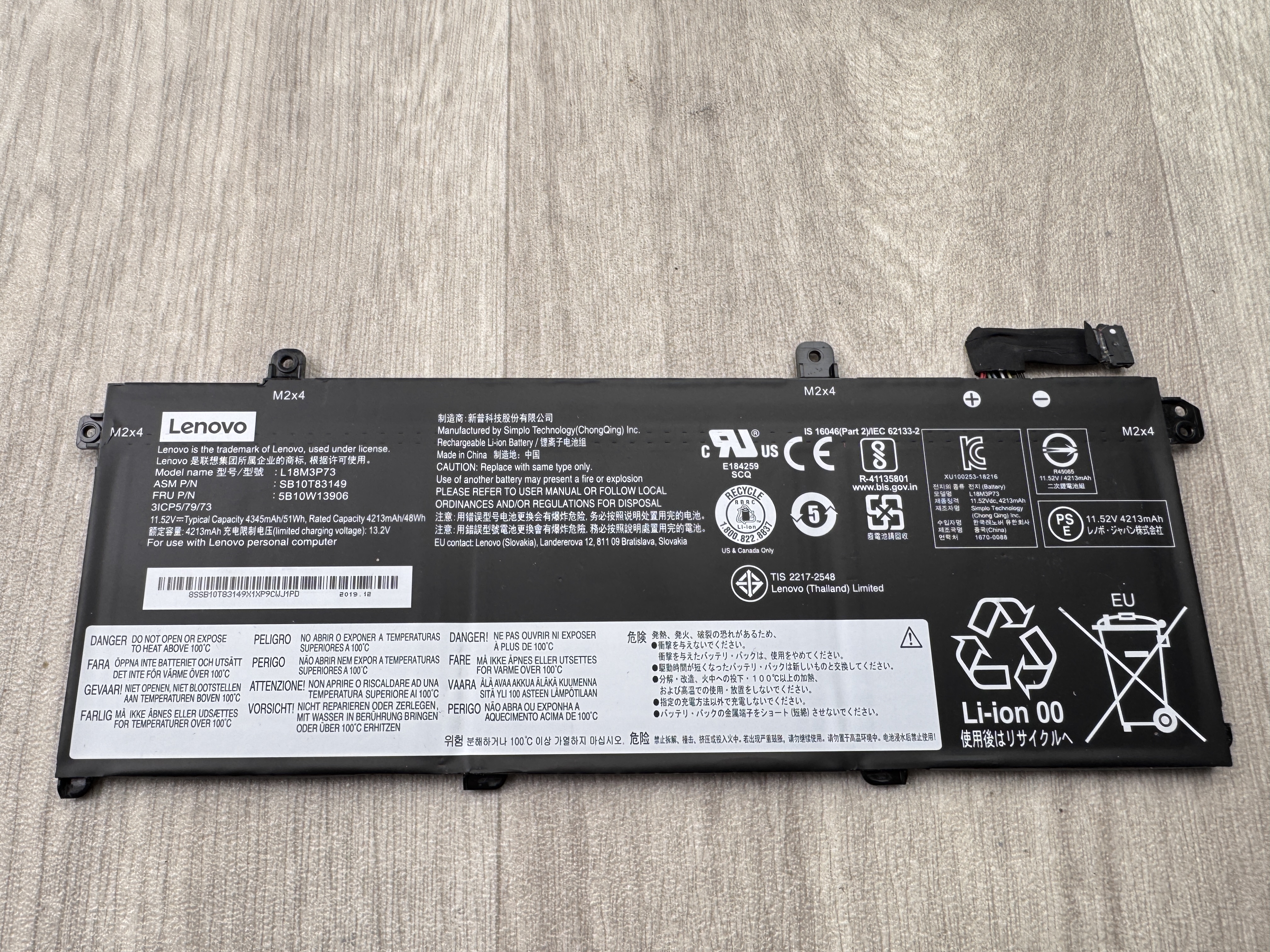 Begagnat Original Batteri L18M3P73 Lenovo ThinkPad P43s T490 T495 T14 P14s Gen1 Gen2 11.52v 51Wh 4345mAh