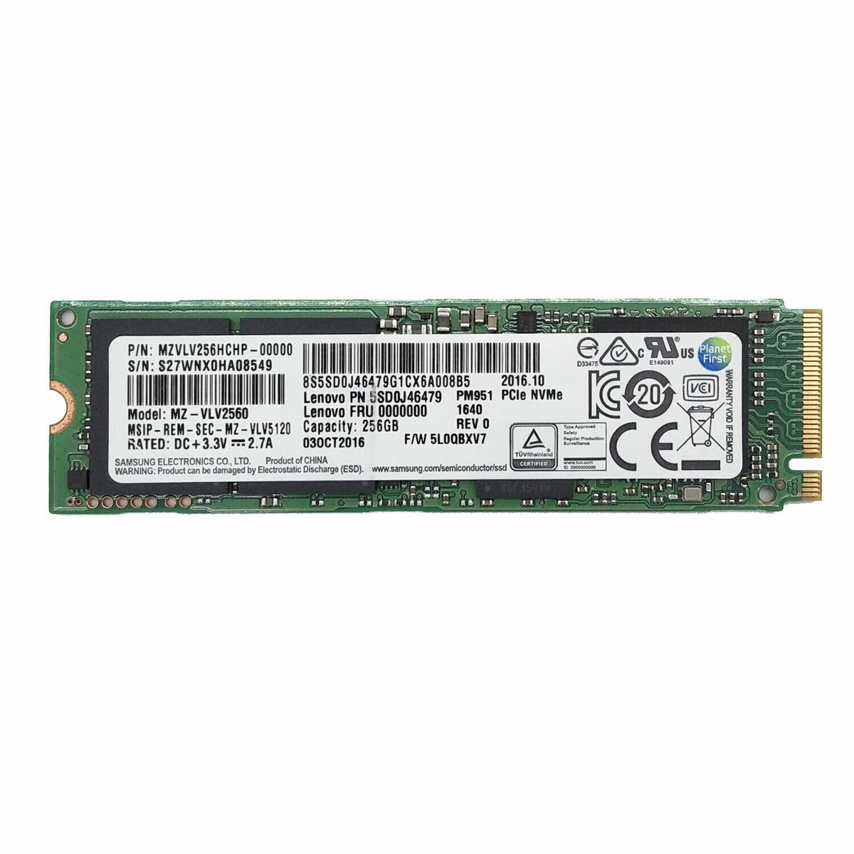 Begagnad Samsung PM951 256GB SSD M2 2280 NVMe PCIe Gen3 x4 MZVLV256HCHP