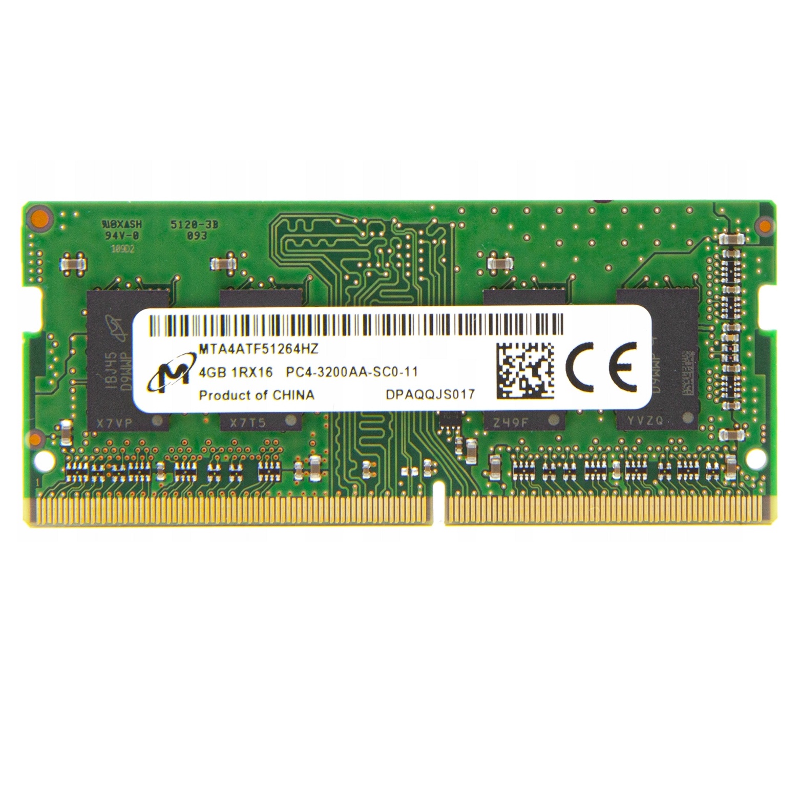 Begagnat Micron 4GB DDR4 (1x4GB) SODIMM 1Rx16 PC4-3200AA 3200MHz MTA4ATF51264HZ