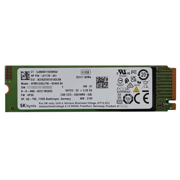 Begagnad 512GB SK hynix BC511 SSD M2 2280 NVMe PCIe Gen3 x4 HFM512GDJTNI