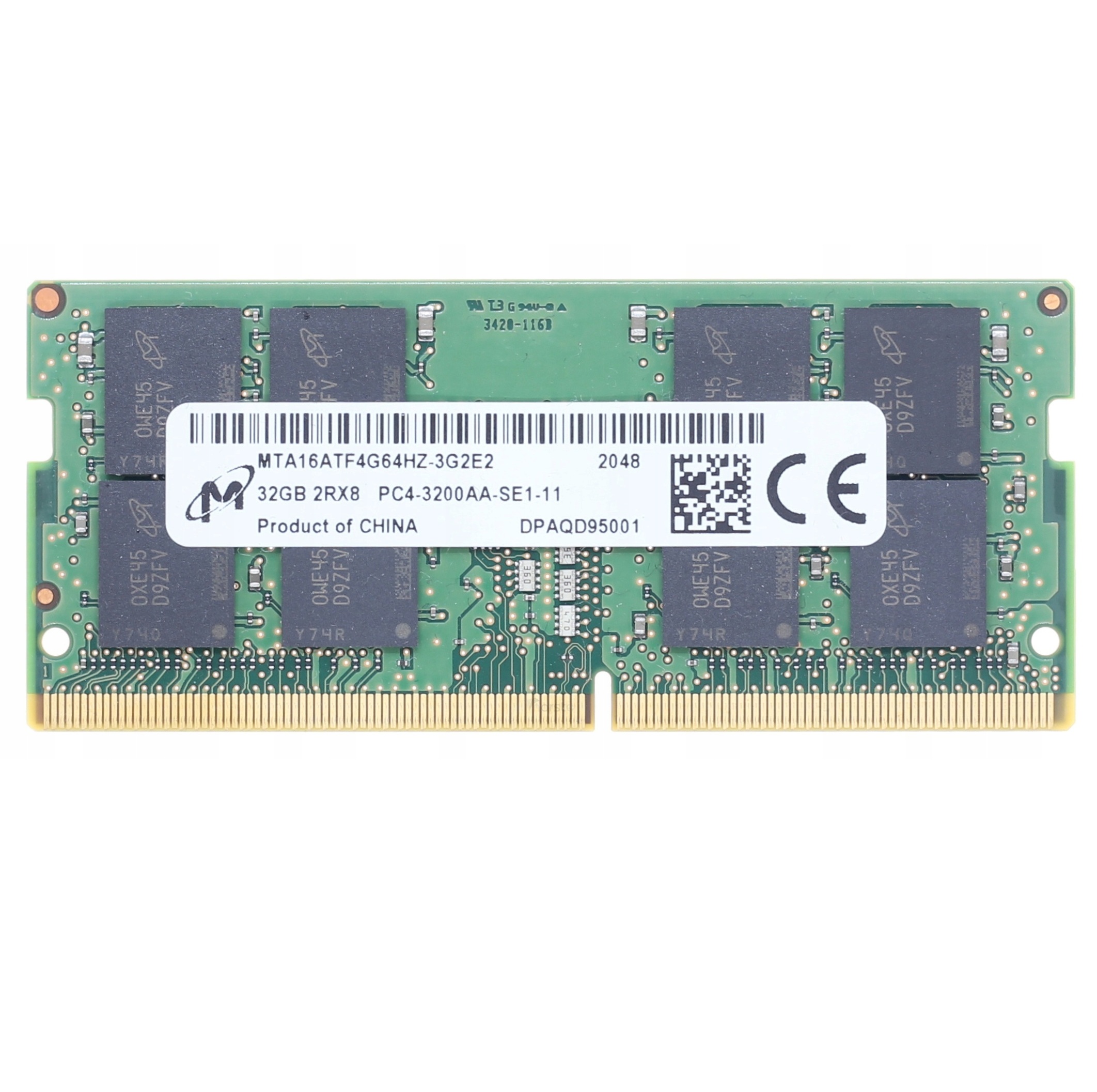 Begagnat Micron 32GB DDR4 (1x32GB) SODIMM 2Rx8 PC4-3200AA 3200MHz MTA16ATF4G64HZ