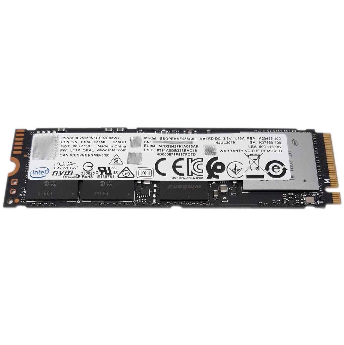 Begagnad 256GB Intel Pro 7600P SSD M2 2280 NVMe Gen3 x4 SSDPEKKF256G8L