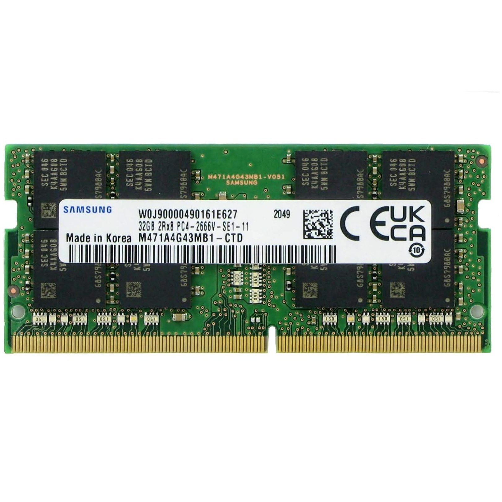 Begagnat Samsung 32GB DDR4 (1x32GB) SODIMM 2Rx8 PC4-2666V 2666MHz M471A4G43MB1-CTD