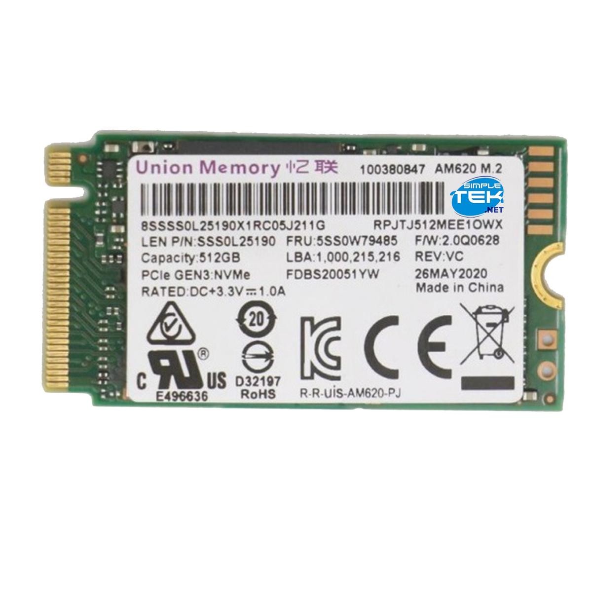 Begagnad 512GB Lenovo OEM Union AM620 M.2 PCI-e NVME SSD 2242 SSS0L25190