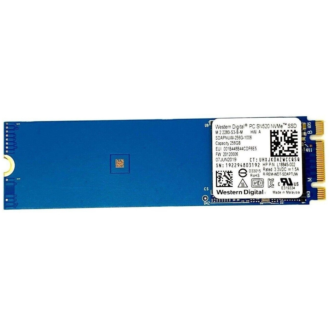 Begagnad 256GB WD PC SN520 SSD M2 2280 NVMe v1.3 Gen3 x2 SDAPNUW-256G
