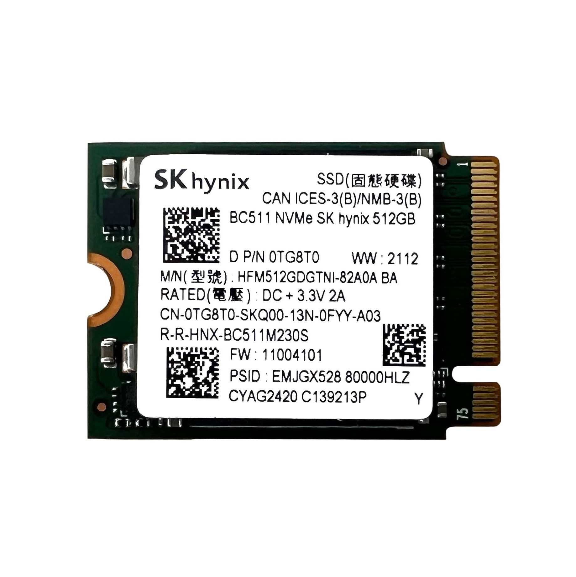 Begagnad 512GB SK Hynix BC511 M2 2230 NVMe Gen3 x4 HFM512GDGTNI-820A0A