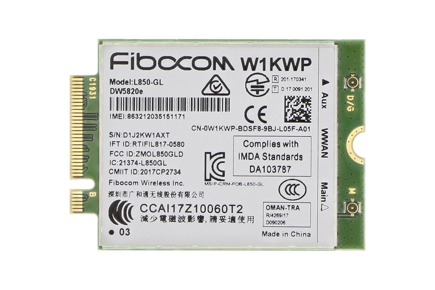 Begagnat Nytt! Dell DW5820e Fibocom L850-GL XMM 7360 4G LTE W1KWP