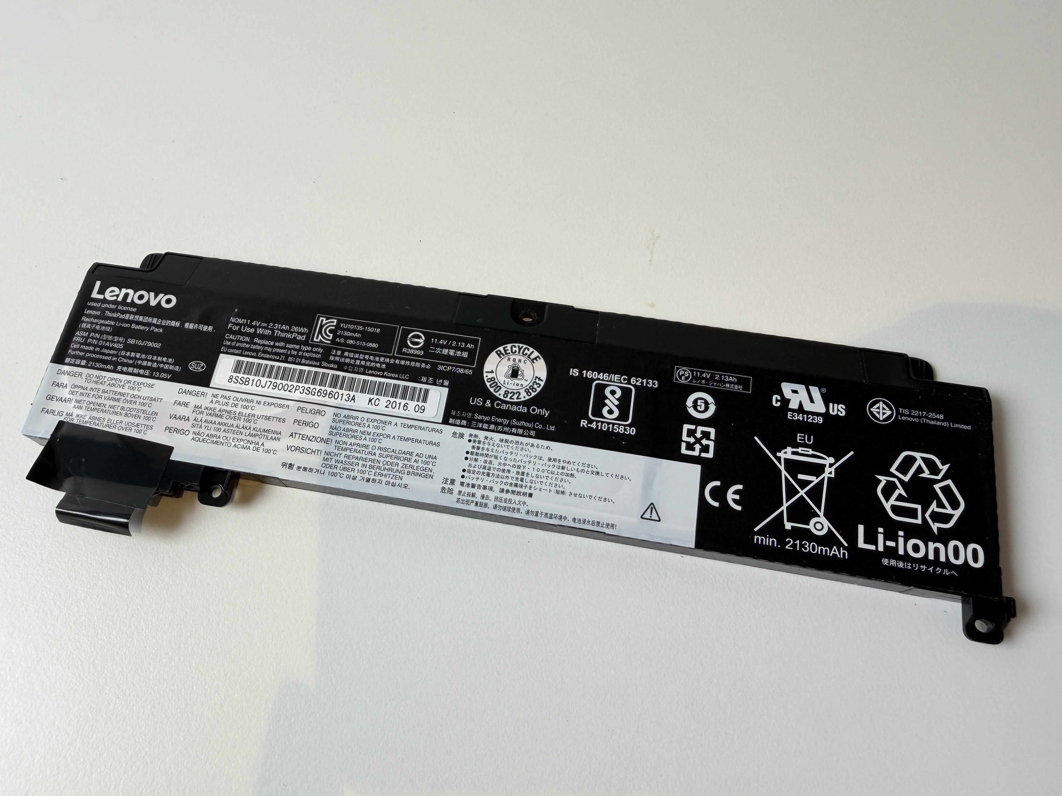 Begagnat Original Batteri Lenovo T460s T470s Short 01AV405 2130mAh 13.05V SB10J79002 26Wh