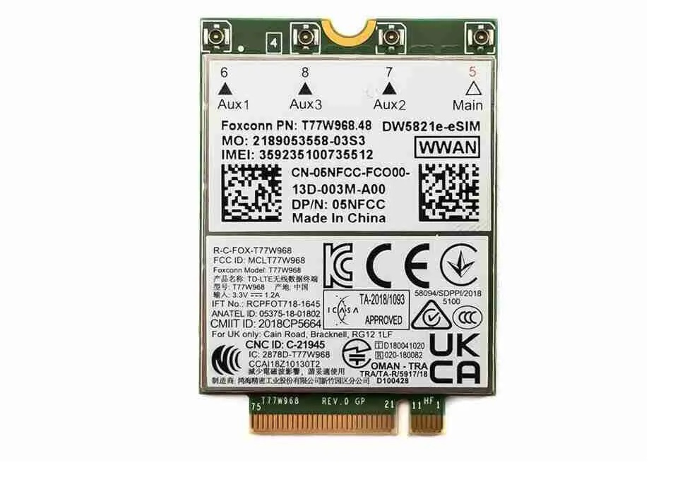 Begagnat Dell DW5821e-eSIM Foxcon T77W968 Snapdragon X20 4G LTE Cat16 1Gbps