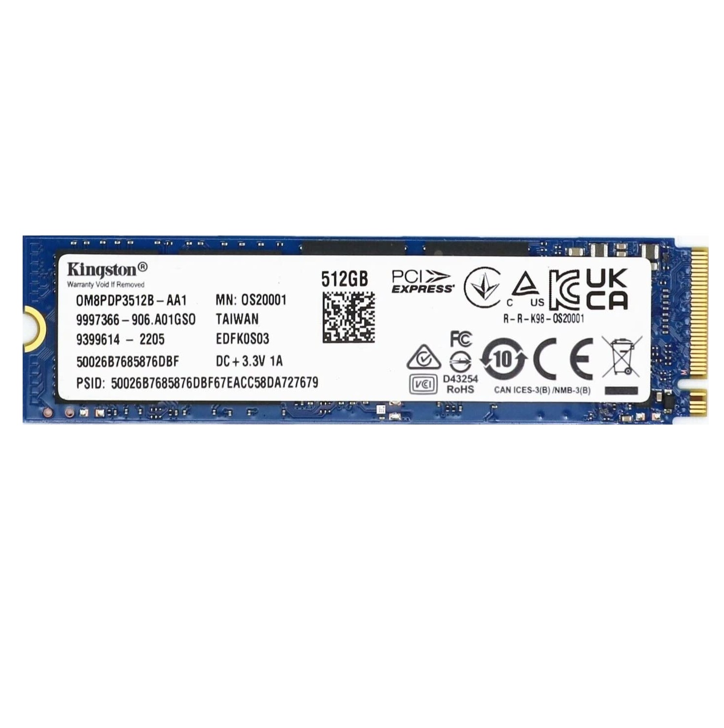Begagnad Kingston OM8PDP3512B 512GB M.2 NVMe Gen3 x4 SSD Disk