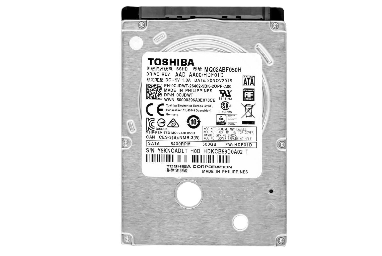 Begagnad 500GB 2,5" HDD Toshiba MQ02ABF050H GB 5.4K RPM SATA 7mm SSHD Hybrid
