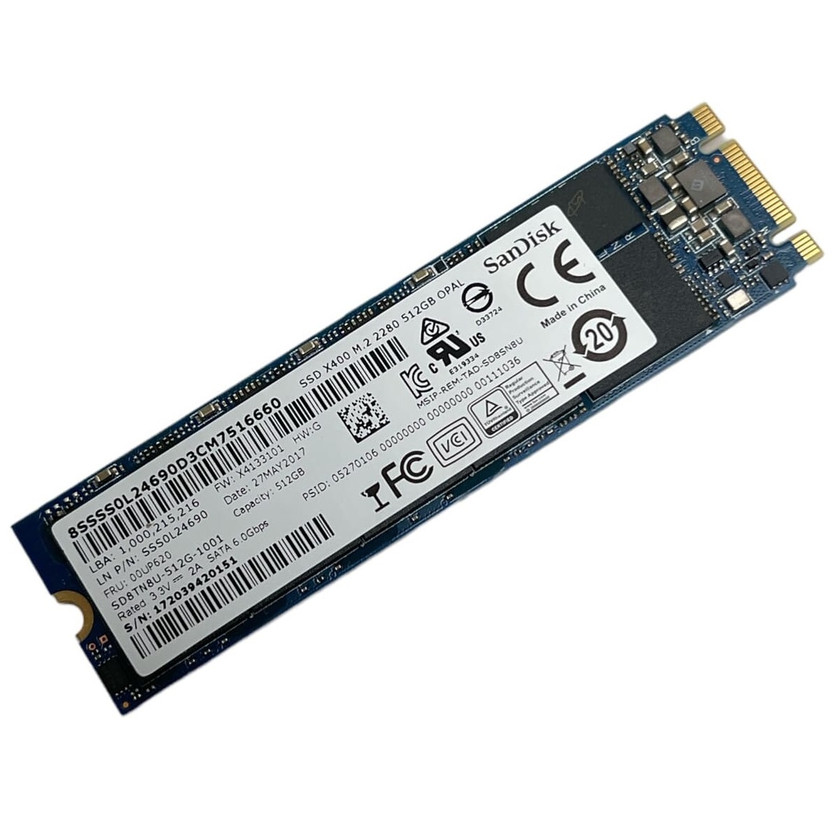 Begagnad 512GB SanDisk X400 SSD M2 2280 SATA SD8TN8U-512G-1001