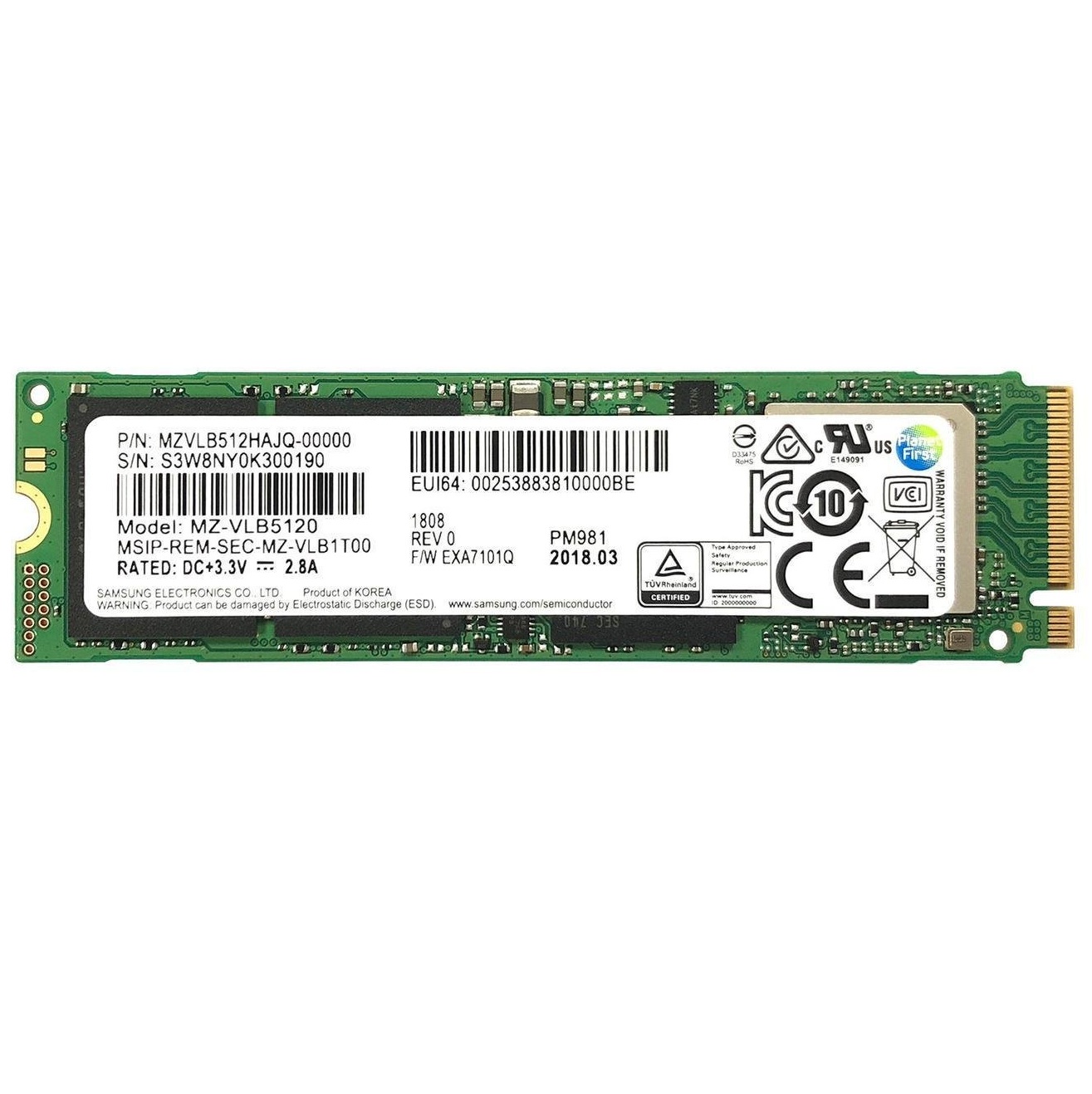 Begagnad 512GB Samsung PM981 SSD M2 2280 NVMe PCIe Gen3 x4 MZ-VLB5120 MZVLB512HAJQ