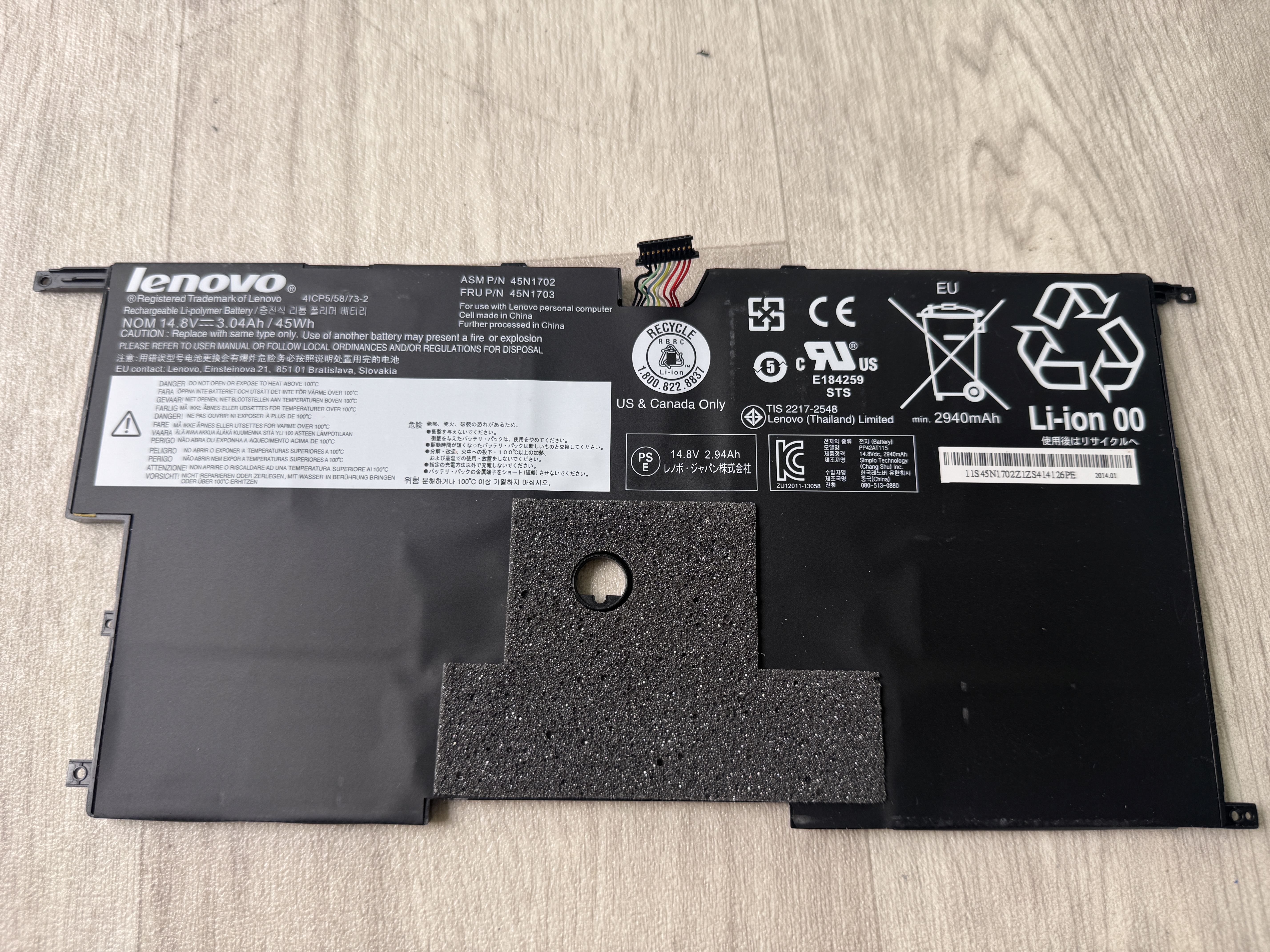 Begagnat Original Lenovo ThinkPad batteri X1 Carbon 2nd gen 2014 45N1702 45N1703 14.8V 45Wh