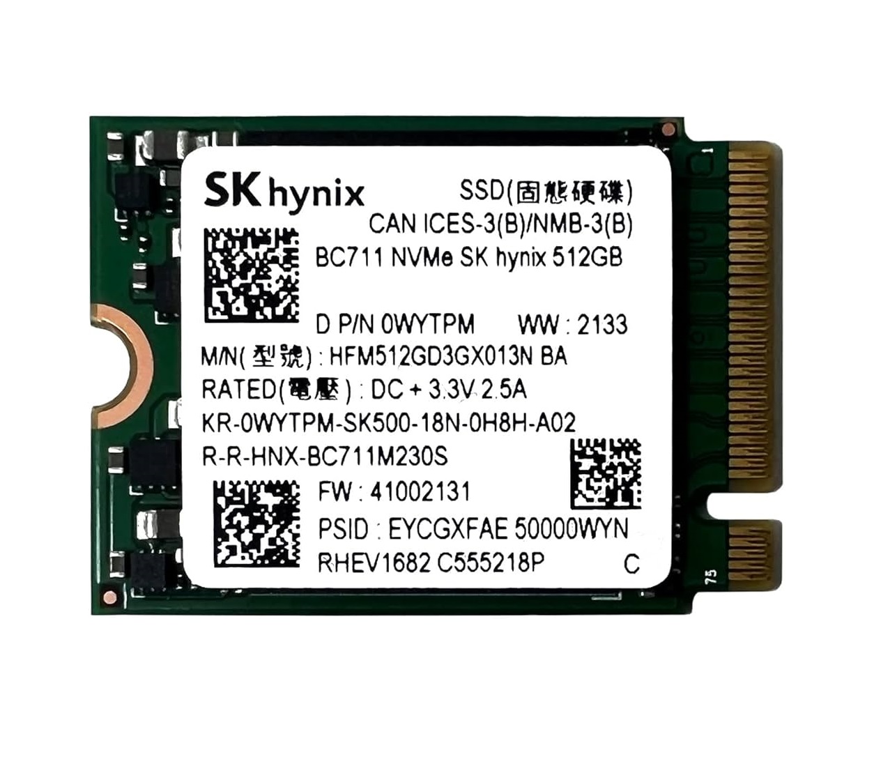 Begagnad 512GB SK hynix BC711 M2 2230 NVMe Gen3 x4 HFM512GD3GX013N