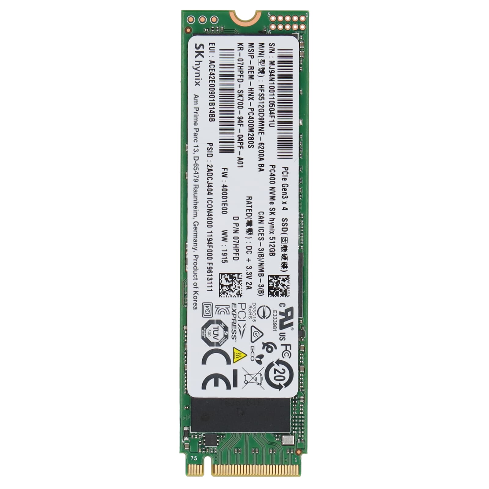 Begagnad SK Hynix 512GB NVMe PCIe Gen3 SSD HFS512GD9MNE-6200A BA