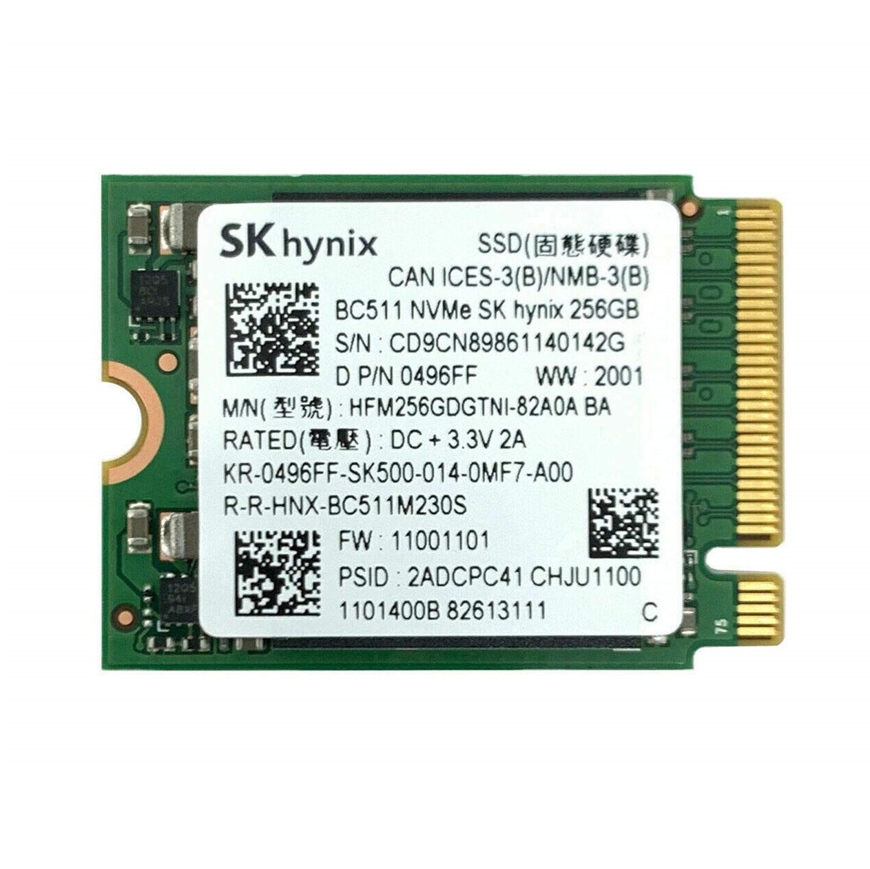 Begagnad 256GB SK hynix BC511 M2 2230 NVMe Gen3 x4 HFM256GDTNI