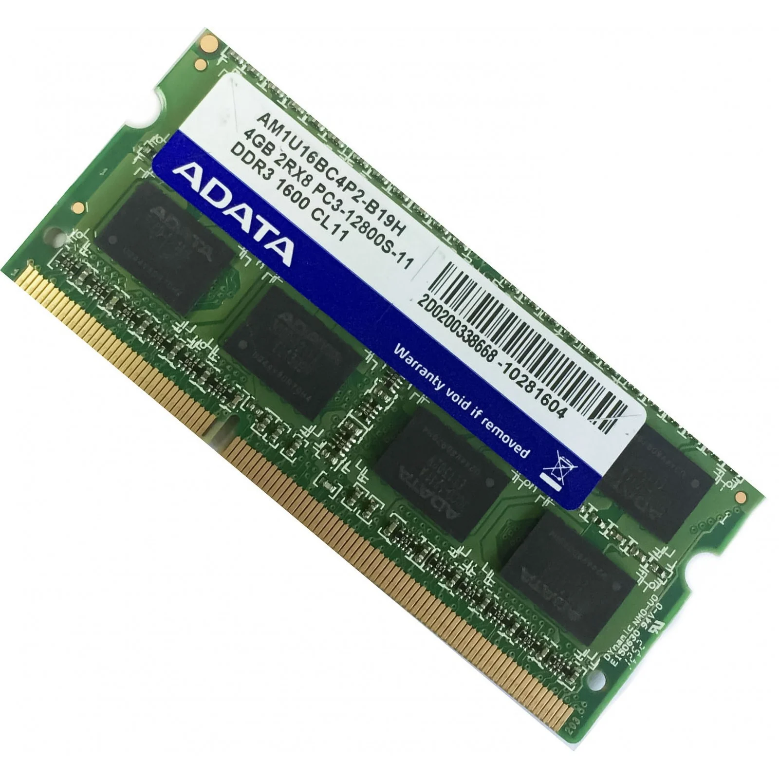 Begagnat Adata 4GB DDR3 (1x4GB) SODIMM 2Rx8 PC3-12800S 1600MHz AM1U16BC4P2-B19H