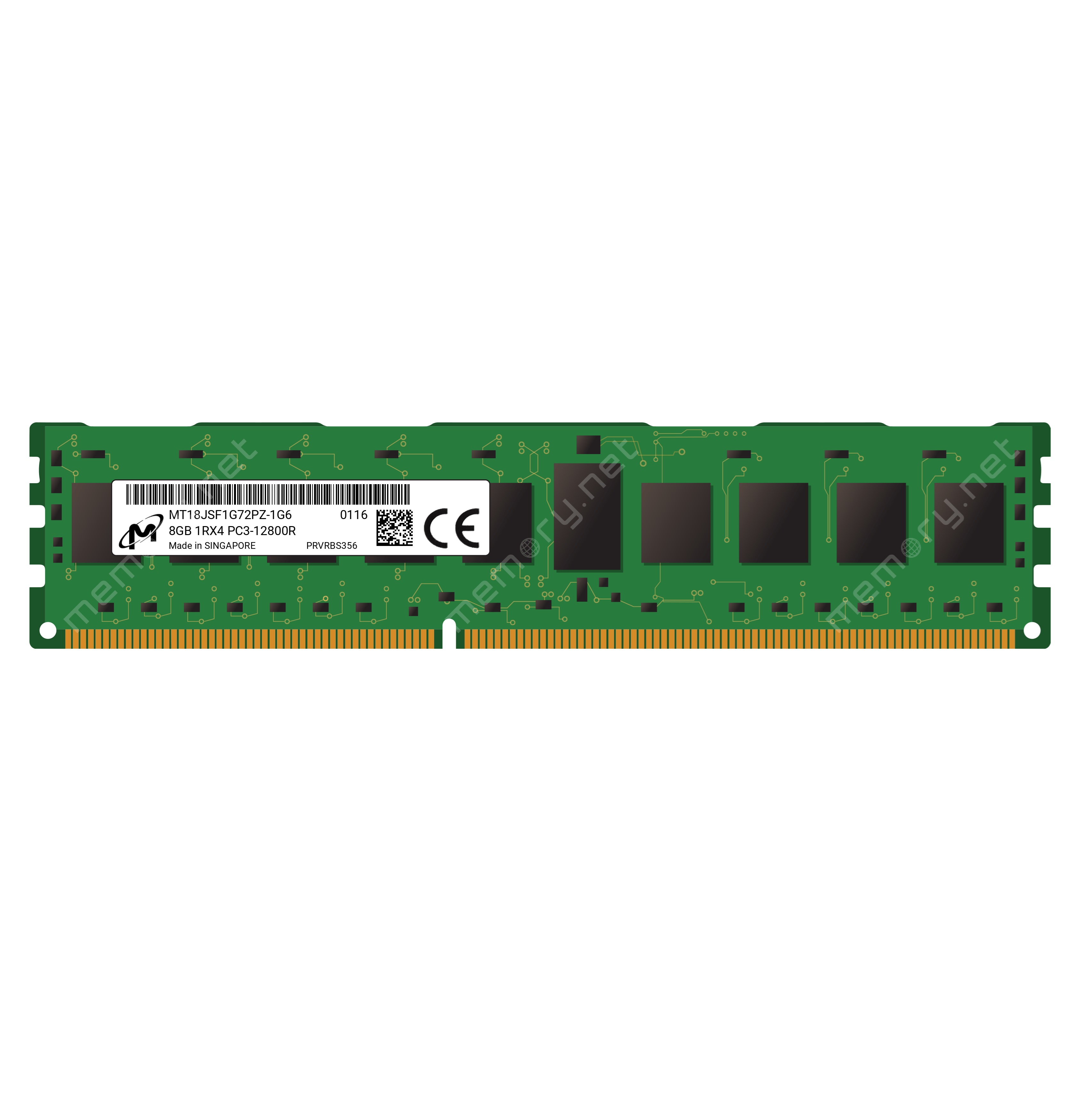 Begagnat Micron 8GB DDR3 (1x8GB) RDIMM 1Rx4 ECC PC3-12800R 1600MHz Single Rank x4 MT18JSF1G72PZ-1G6D1HE