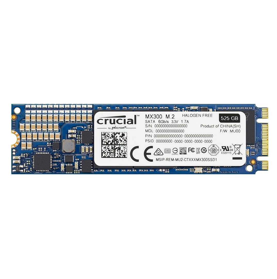 Begagnad 525GB Crucial SSD MX300 3D NAND SATA M.2 2280 CT525MX300SSD4