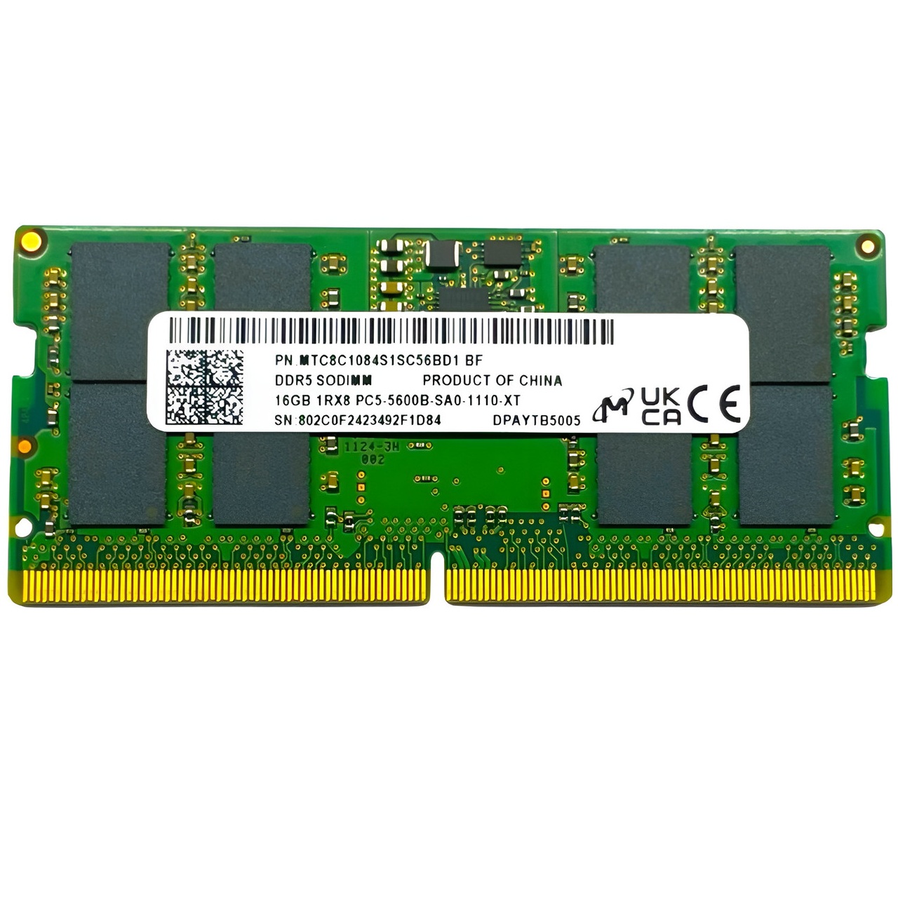 Begagnat Micron 16GB DDR5 (1x16GB) SODIMM PC5-5600B 5600MHz 1Rx8 MTC8C1084S1SC56BD1