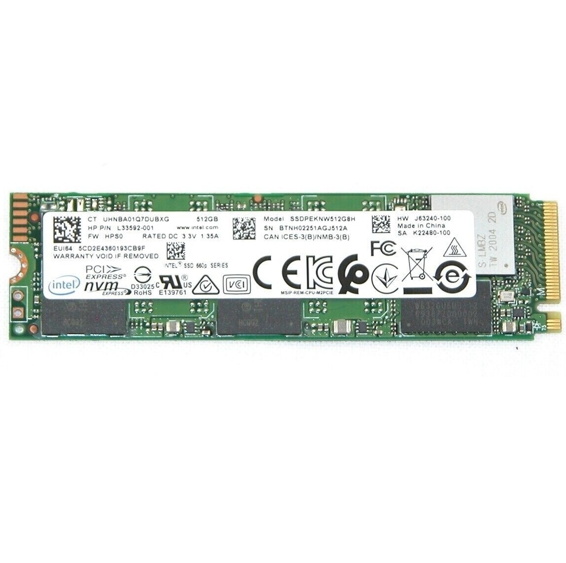 Begagnad 512GB Intel Intel 660P NVMe Gen3 x4 NVMe M2 2280 SSDPEKNW512G8H