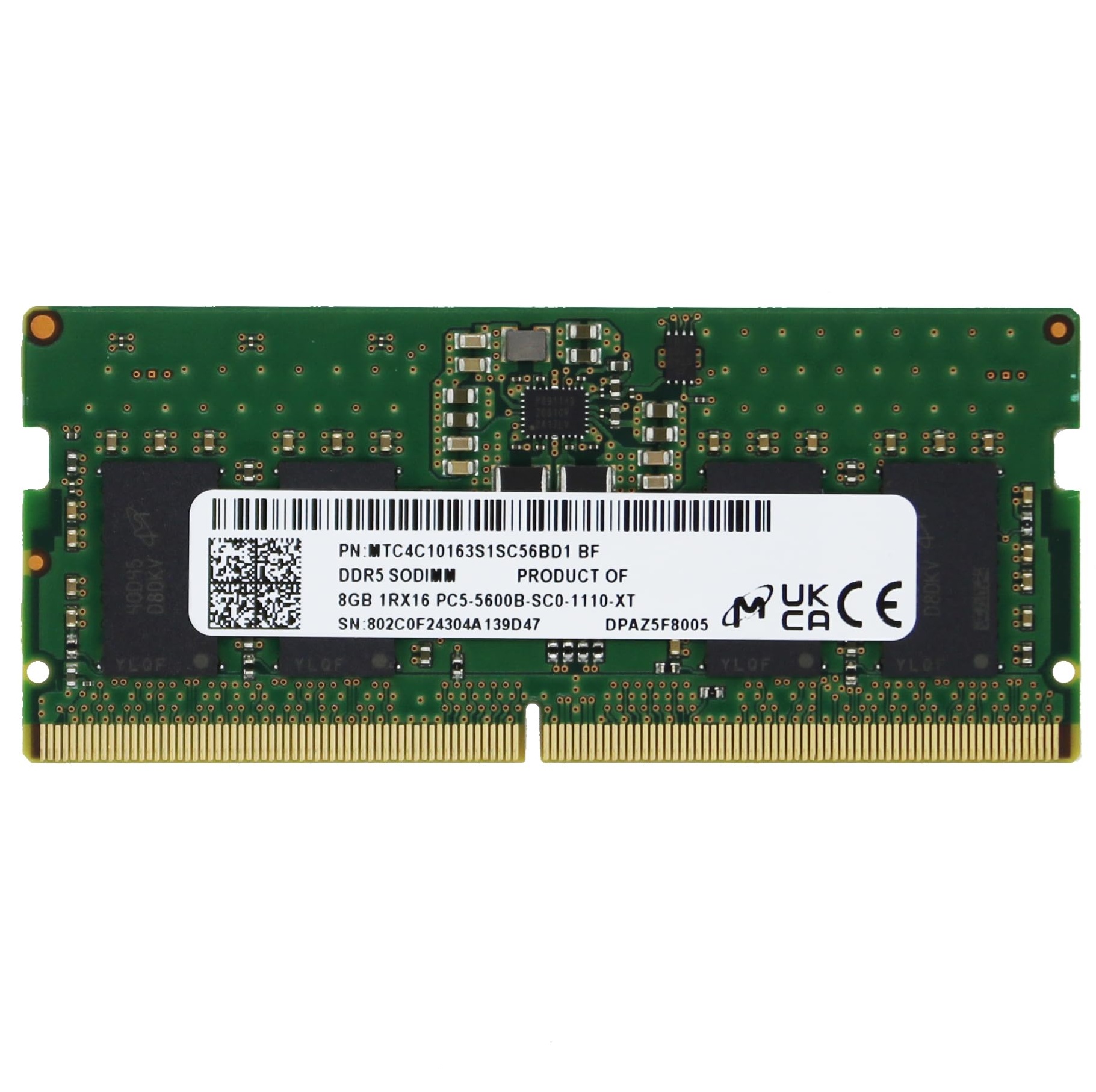 Begagnat Micron 16GB DDR5 (1x16GB) SODIMM PC5-5600B 5600MHz 1Rx16 MTC4C10163S1SC56BD1