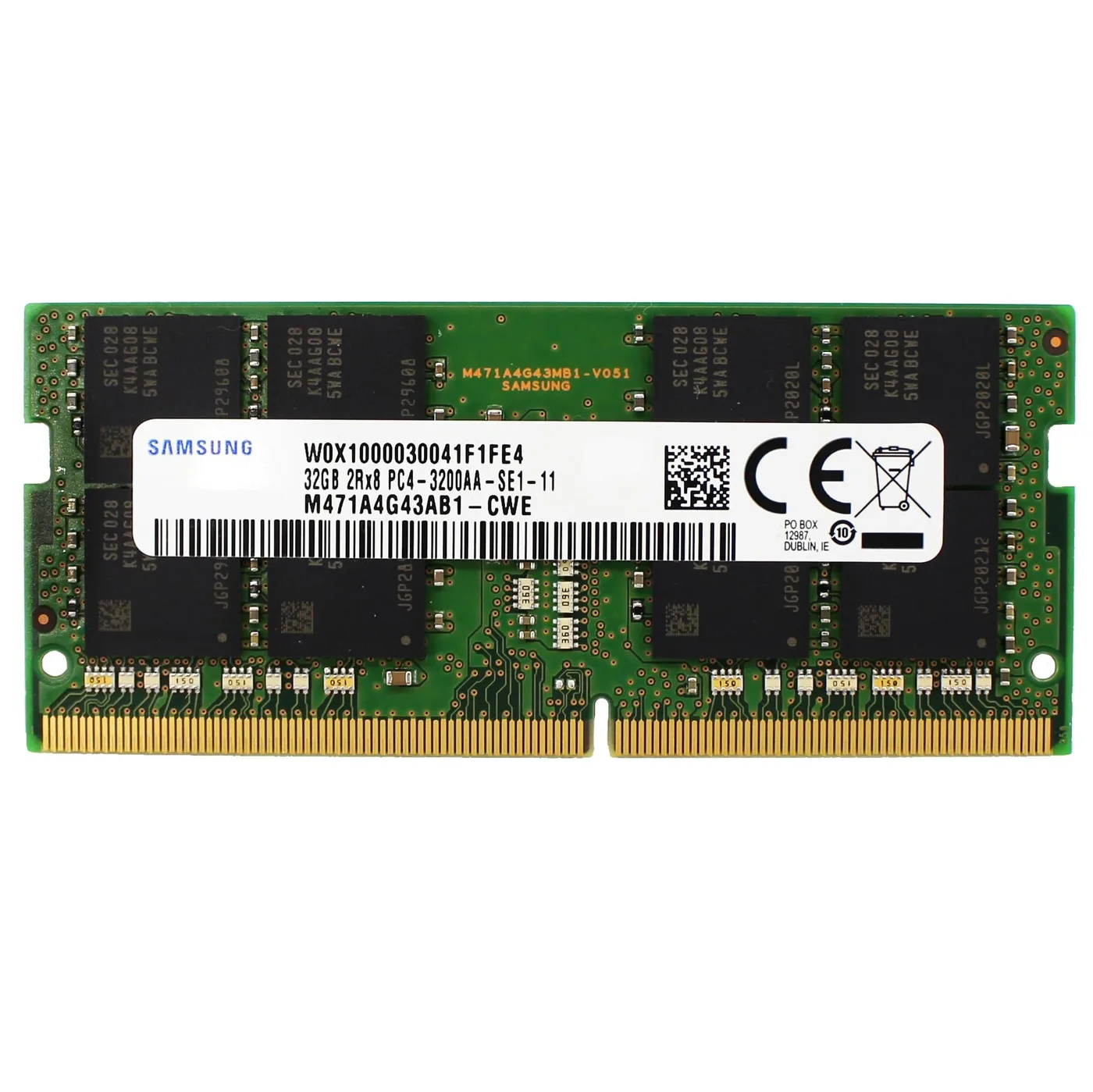 Begagnat Samsung 32GB DDR4 (1x32GB) SODIMM 2Rx8 PC4-3200AA 3200MHz M471A4G43AB1-CWE