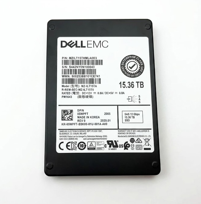 Begagnad Dell 5WPFT 15.36TB SSD SFF SAS 12G RI 5WPFT PM1643