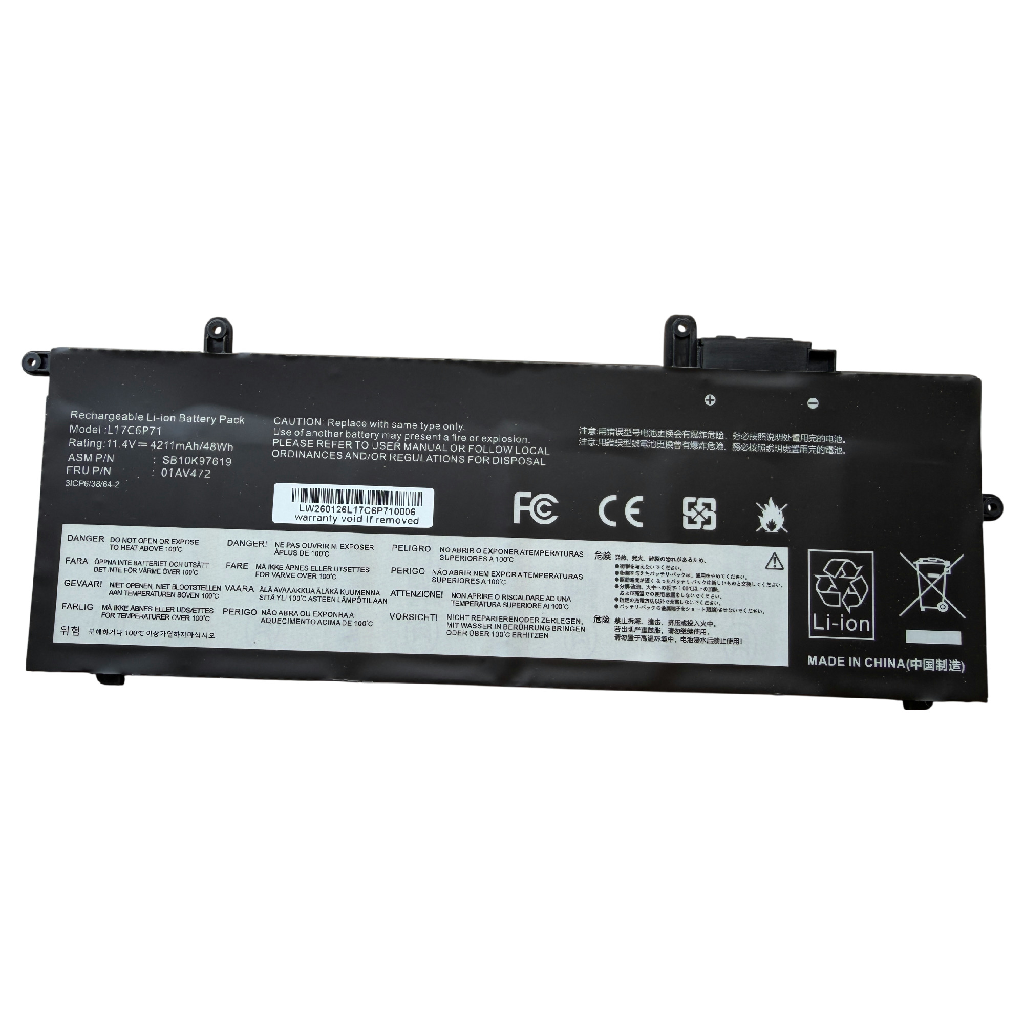 Nytt! Batteri Lenovo 01AV472 ThinkPad X280 A285 L17C6P71 11.4V 4211mAh 48Wh