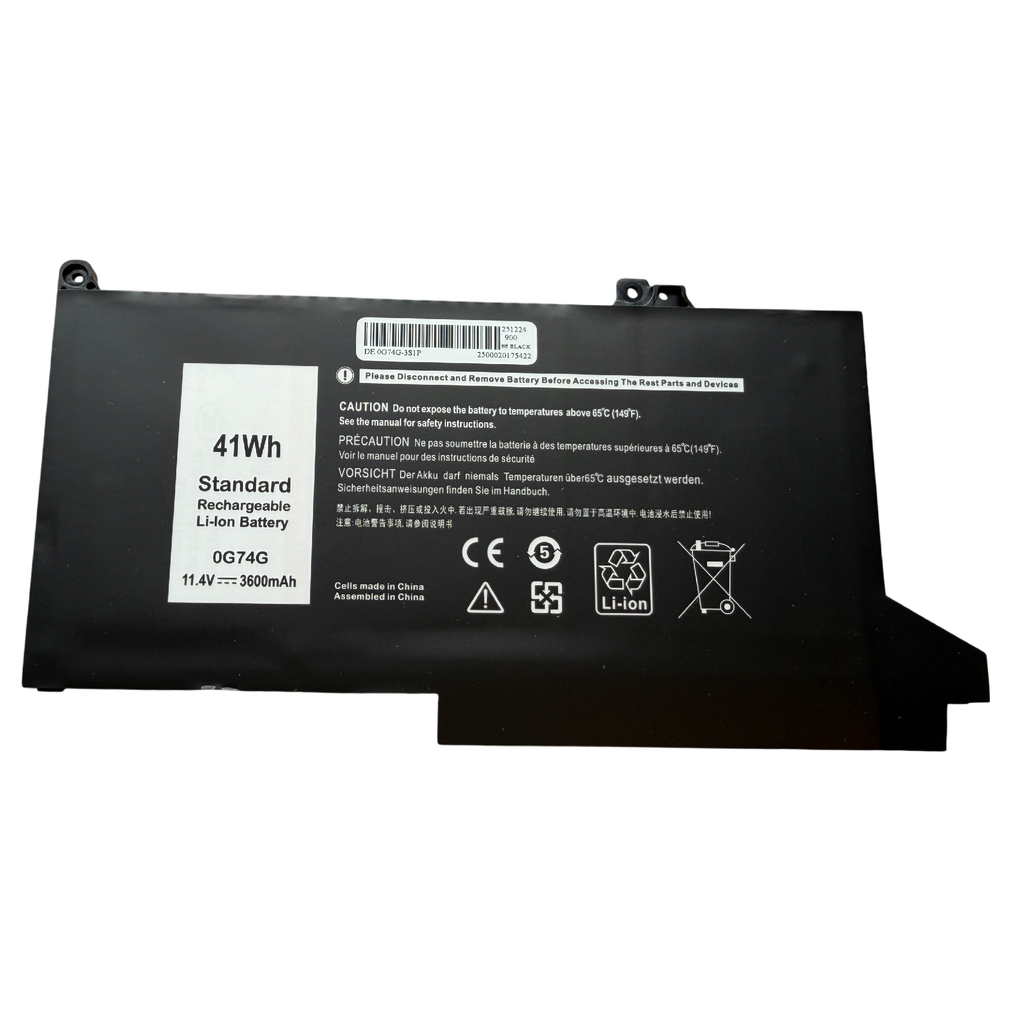 Nytt! Batteri Dell 0G74G Latitude 13 5300 5310 7300 7400 41Wh 3600mAh 11.4V